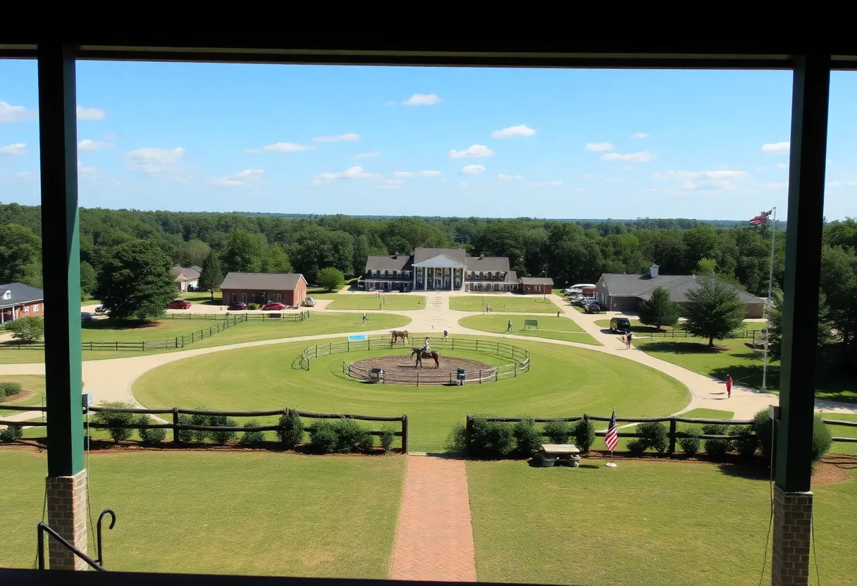 A scenic representation of Aiken County featuring elements of community and education.