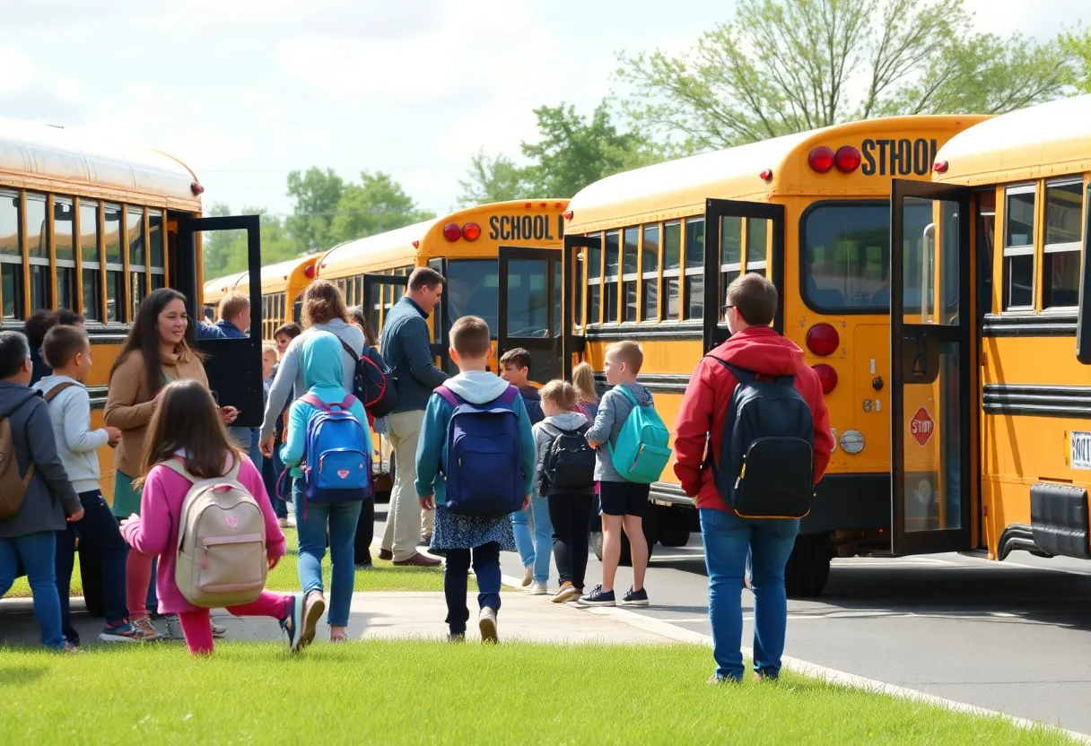 Students boarding a school bus in Aiken County