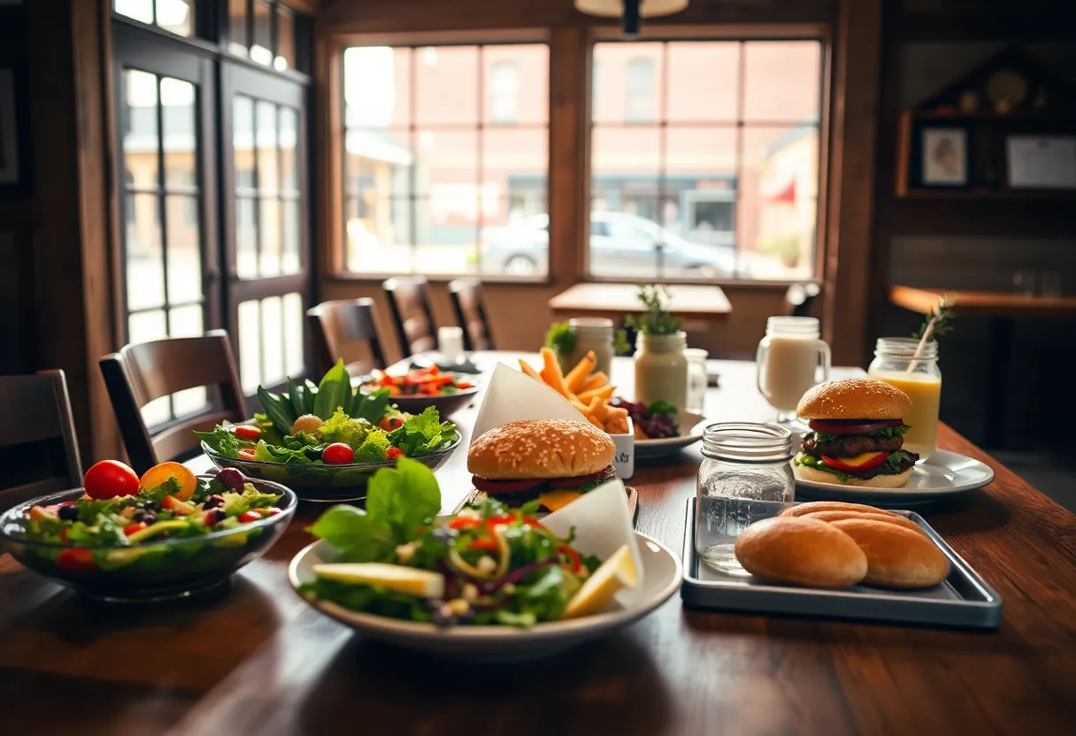 Farm-to-table dining spread with seasonal dishes and fresh produce in a cozy Aiken restaurant