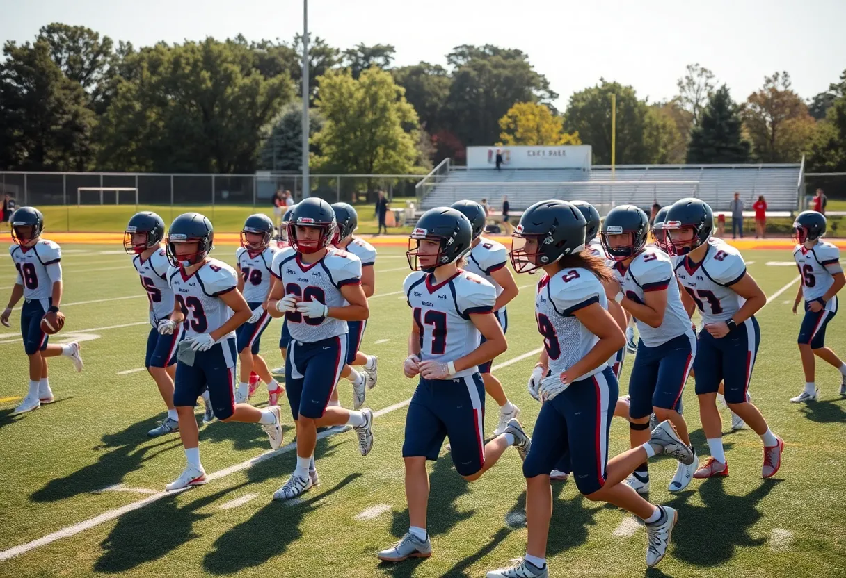 Aiken High School football team practicing