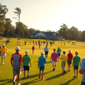 Young golfers competing in a summer junior tournament on a manicured course near Aiken, South Carolina.