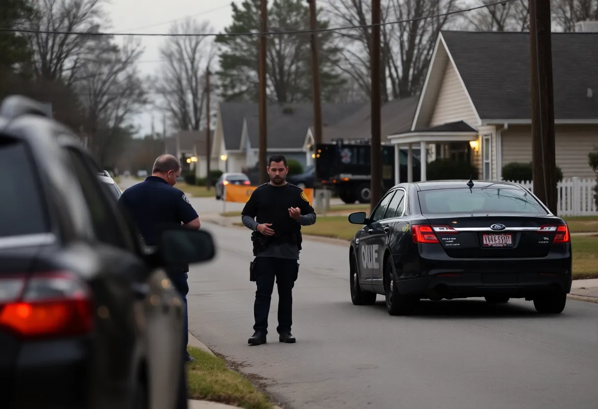 Law enforcement officers at a residential area in Aiken, South Carolina.