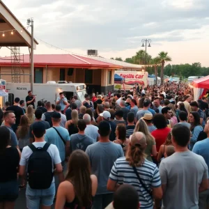 Crowd enjoying the Aiken Music Fest with live music and food trucks