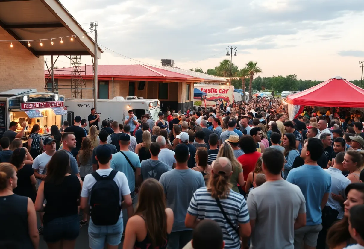 Crowd enjoying the Aiken Music Fest with live music and food trucks