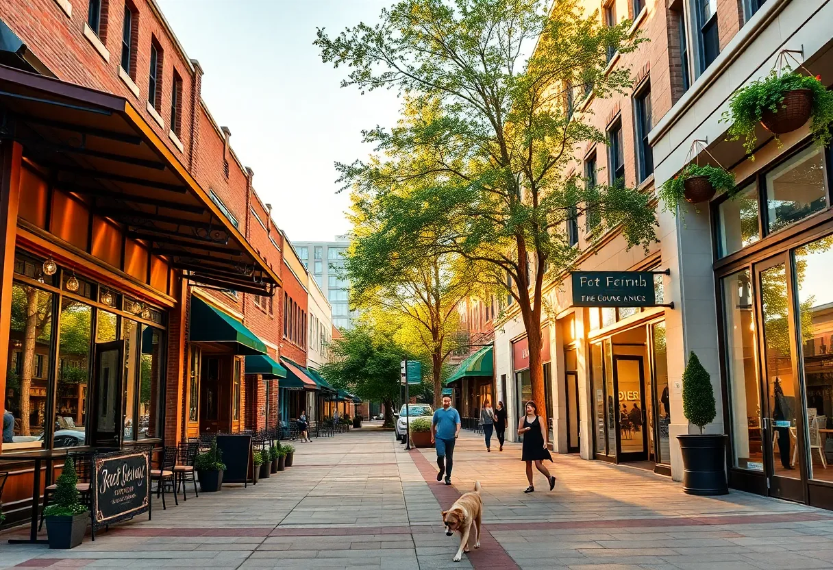 Street view of downtown Aiken with new restaurants, boutique storefronts and a small park