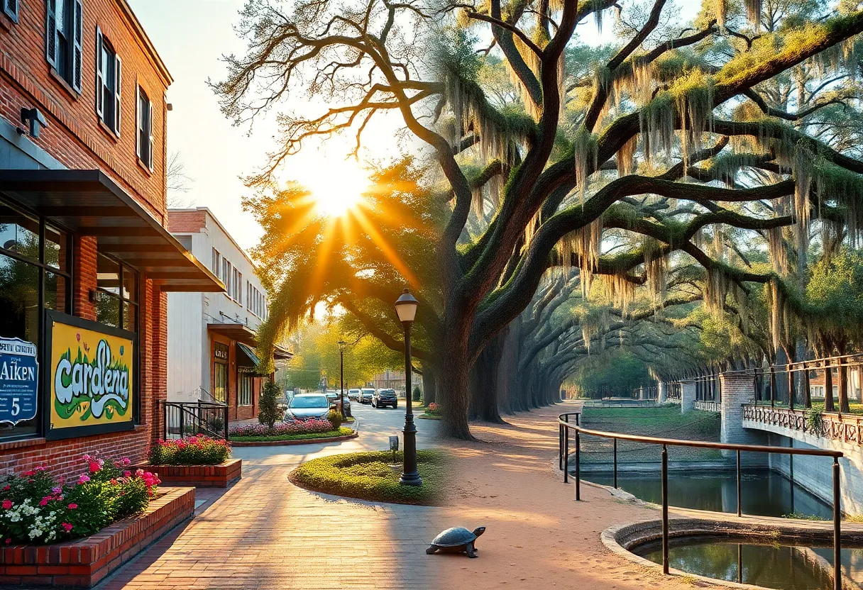 Composite of Laurens Street, Hopelands Gardens, live oak canopy on South Boundary, and Hitchcock Woods trail with chalk cliffs