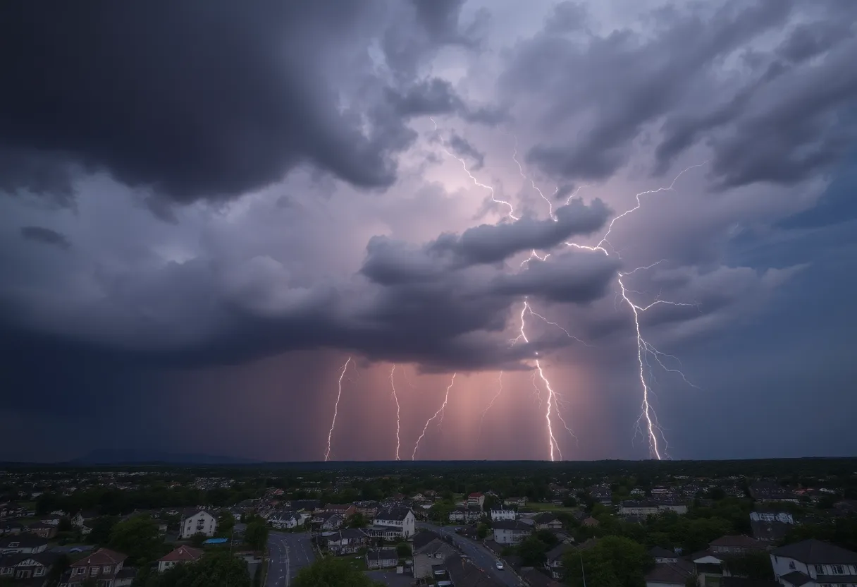 Dark storm clouds and lightning over Aiken SC