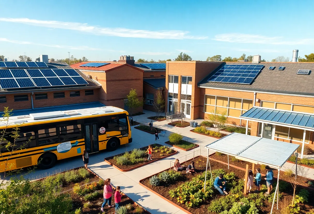 Aiken school campus with garden and electric bus demonstrating green upgrades