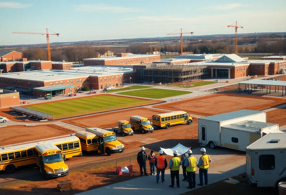 Aiken County schools buildings, construction site, athletic fields and administrators reviewing plans
