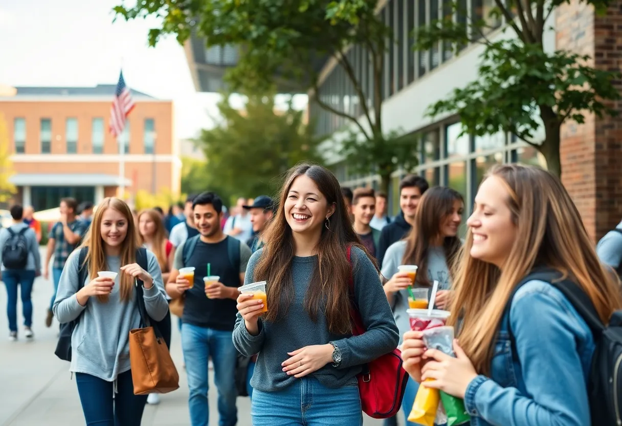 Students enjoying welcome treats at Aiken Technical College