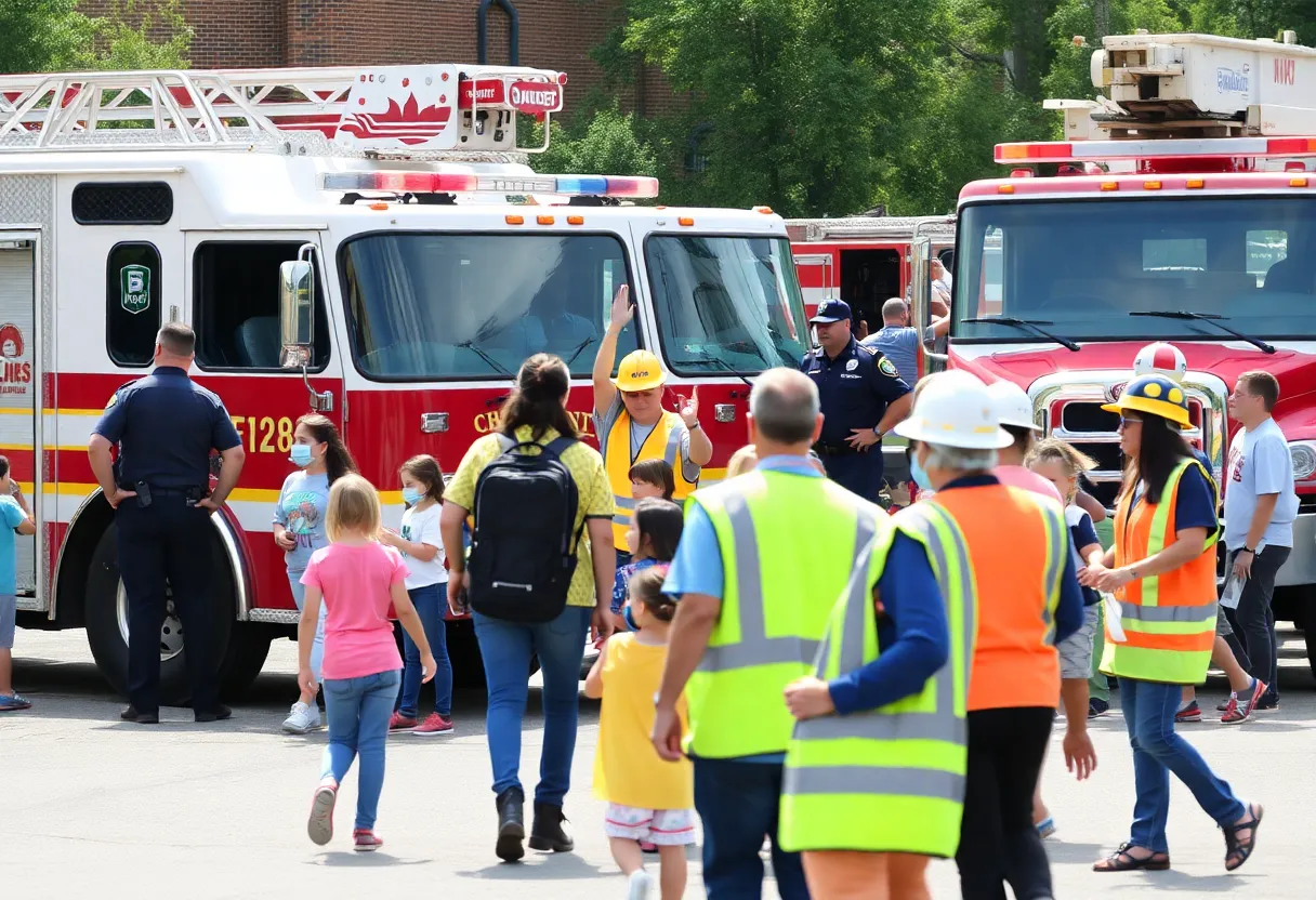 Families enjoying the Touch-A-Truck event with various vehicles