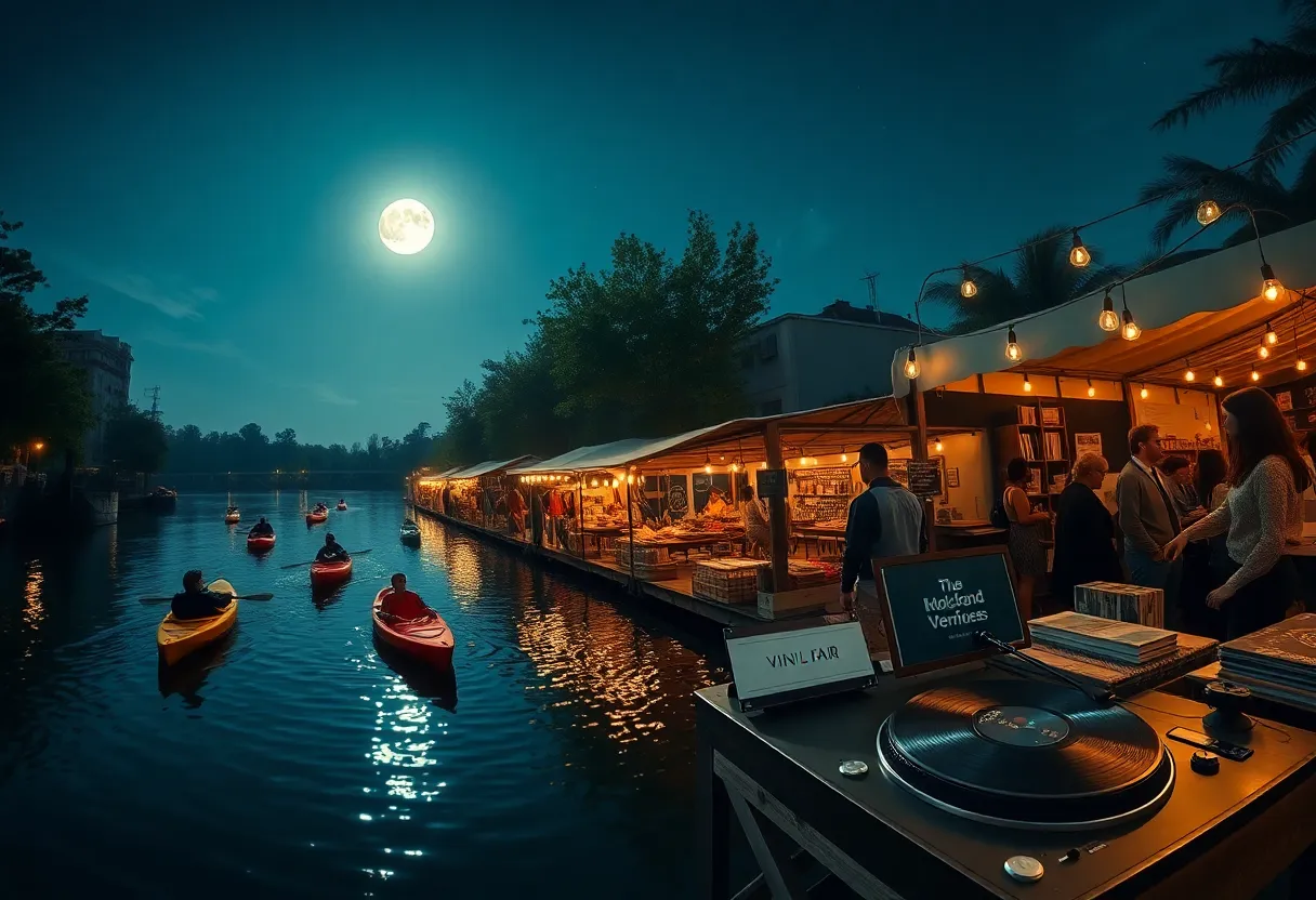 Downtown pop-up market, outdoor movie on a lawn, family hiking trail and small bluegrass stage under a cloudy late-summer sky in Aiken, SC