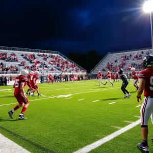 High school football game in Aiken SC with players and fans