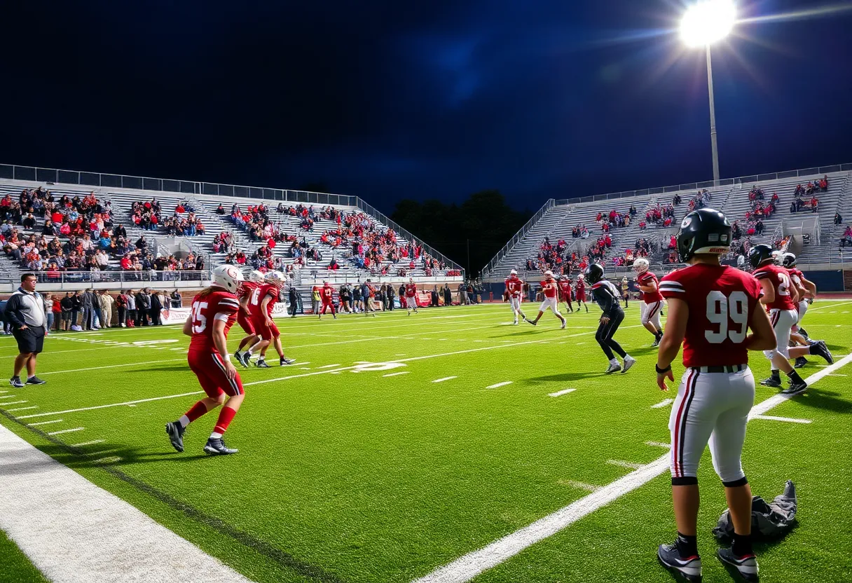 High school football game in Aiken SC with players and fans