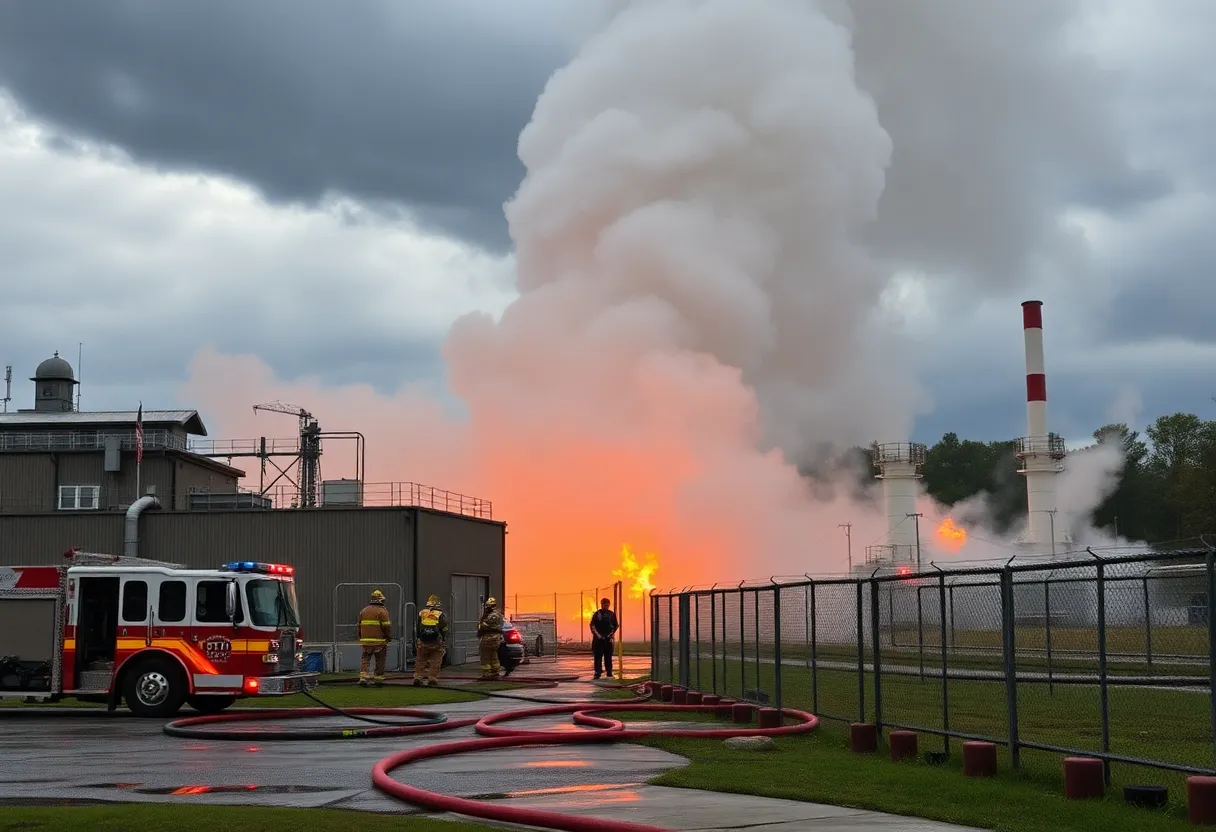 Emergency responders at the Horse Creek Wastewater Treatment Plant fire