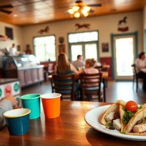 Cozy family-friendly restaurant interior in Aiken with kids' meals and colorful ice cream sundaes on a table
