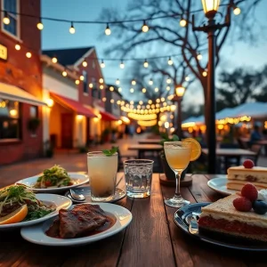 Assorted dishes and outdoor dining scenes near Hitchcock Woods in Aiken, South Carolina