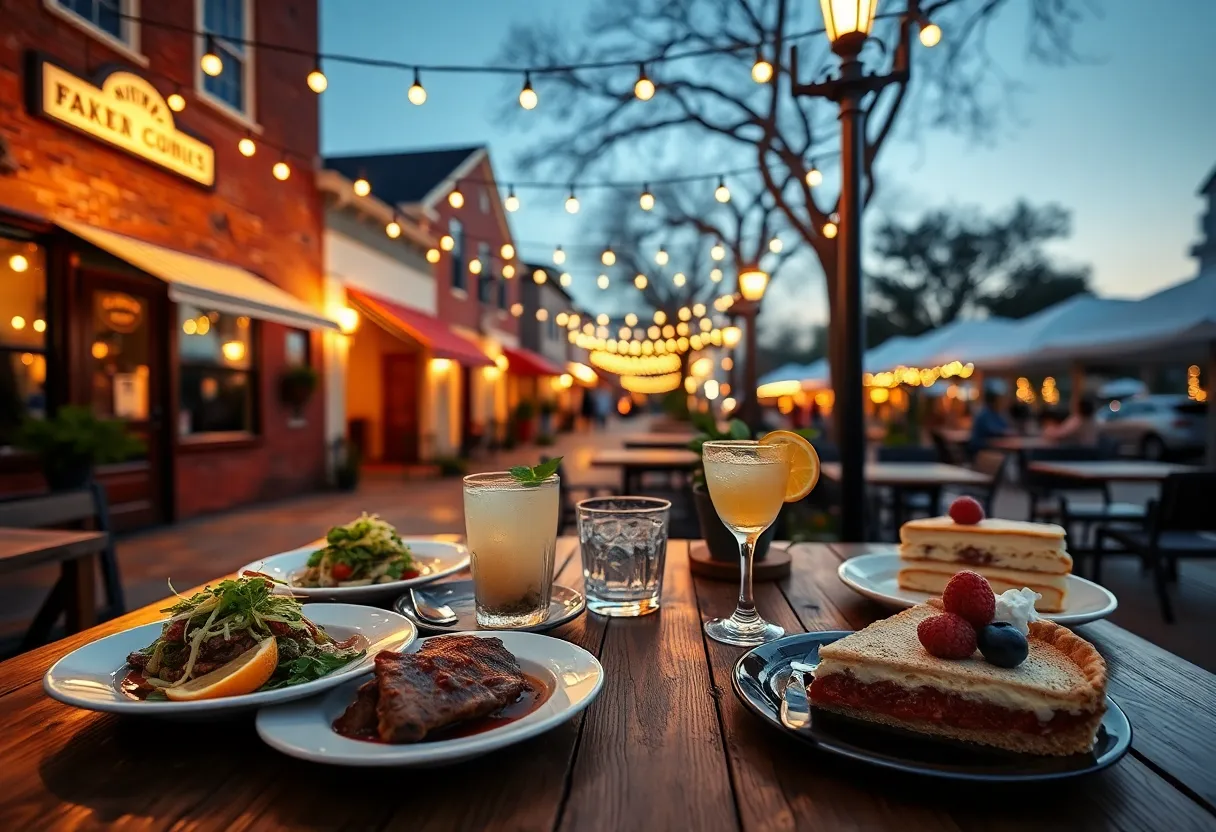 Assorted dishes and outdoor dining scenes near Hitchcock Woods in Aiken, South Carolina