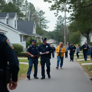 Community members and police conducting a search for a missing woman in Columbia, South Carolina.