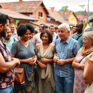 Community members celebrating and supporting one another in recovery efforts.