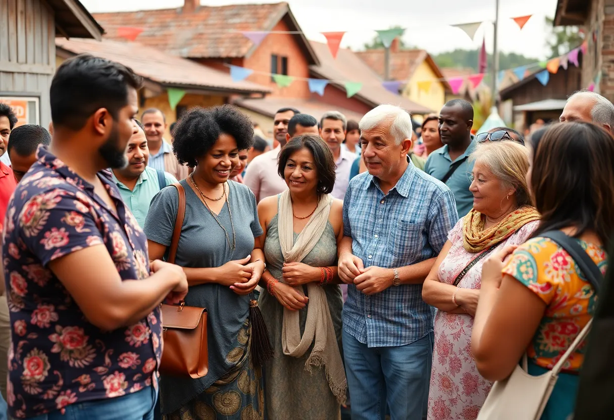 Community members celebrating and supporting one another in recovery efforts.