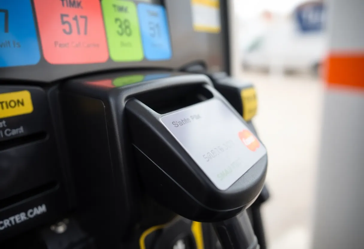 Image of a gas pump card reader with a skimming device attached