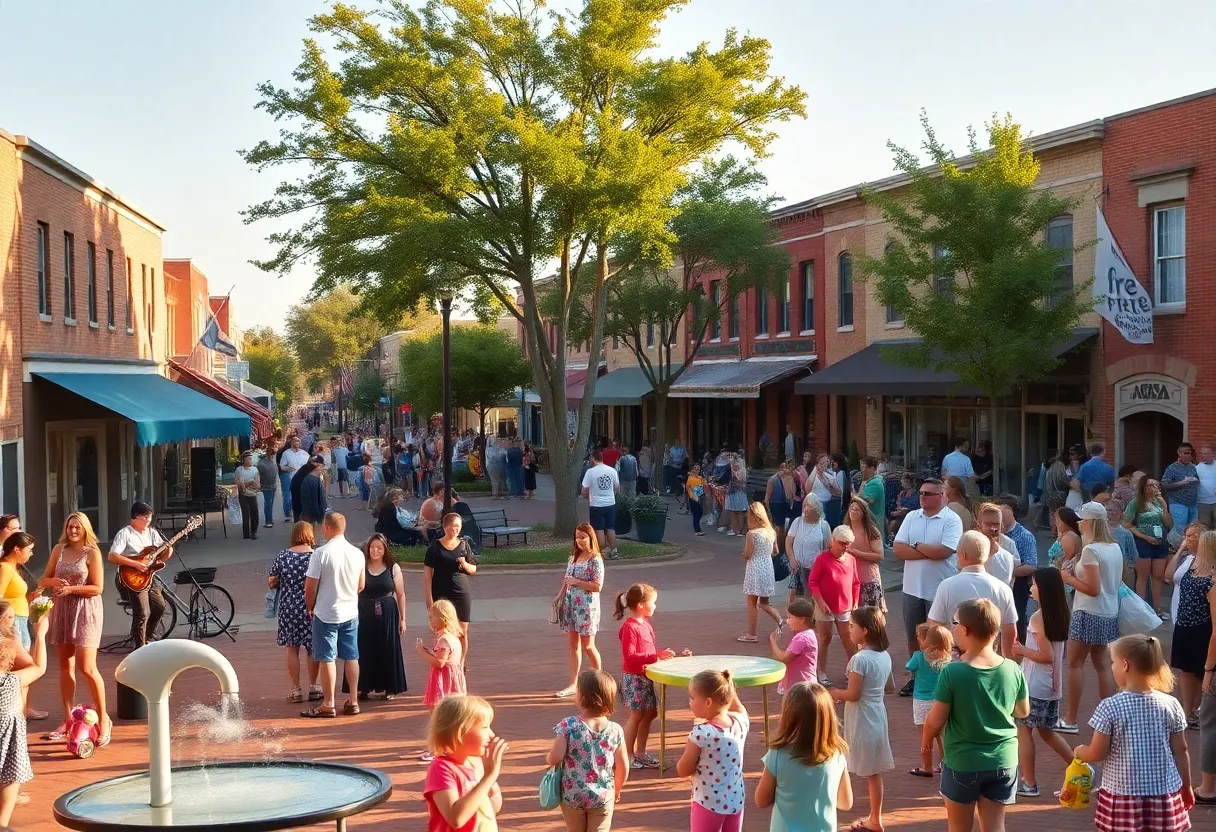 Crowd enjoying live music and family activities in downtown Aiken during a free community event