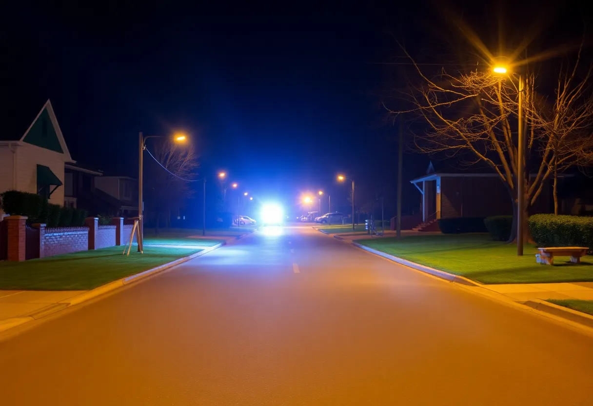 Night scene of Graniteville with police presence after shooting incident