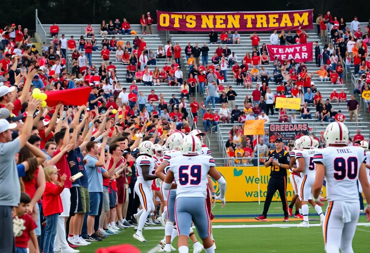 High school football players in action during a game