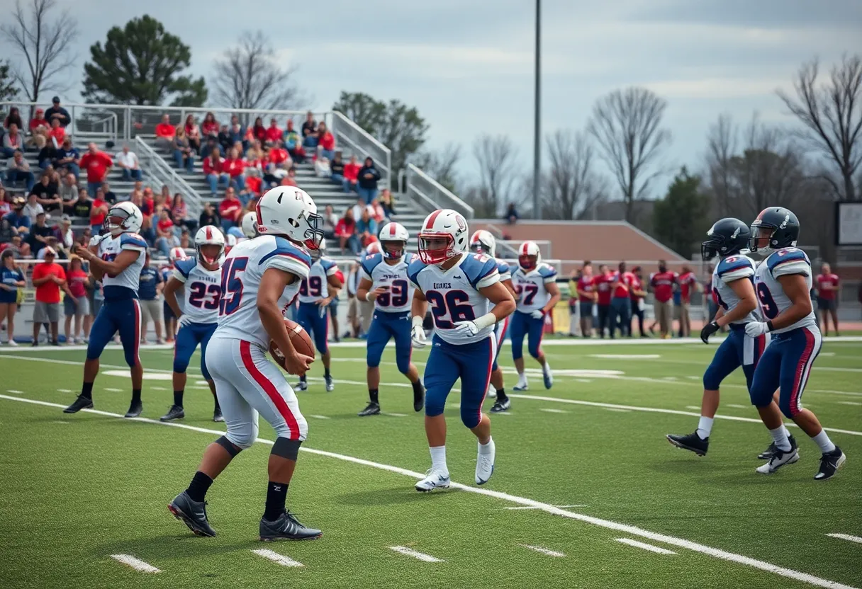 Players participating in a high school football jamboree