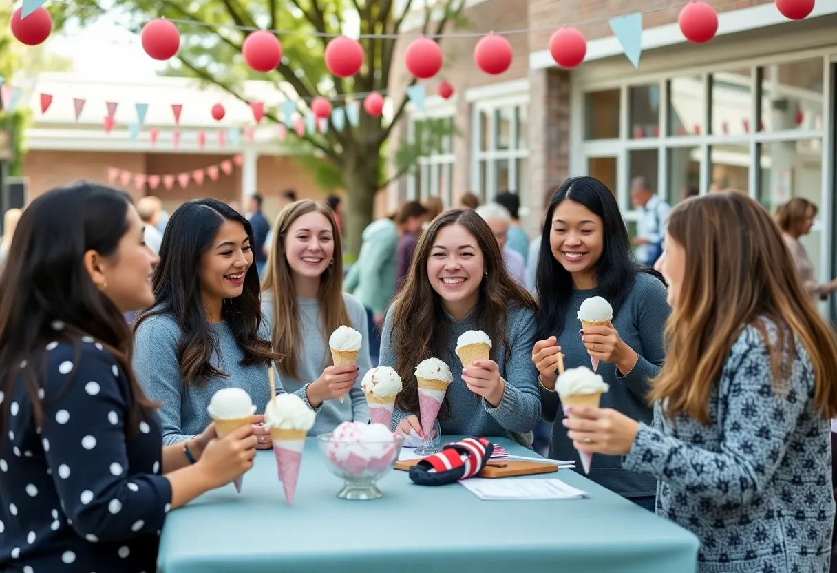 First-year teachers enjoying an ice cream social in Aiken County.