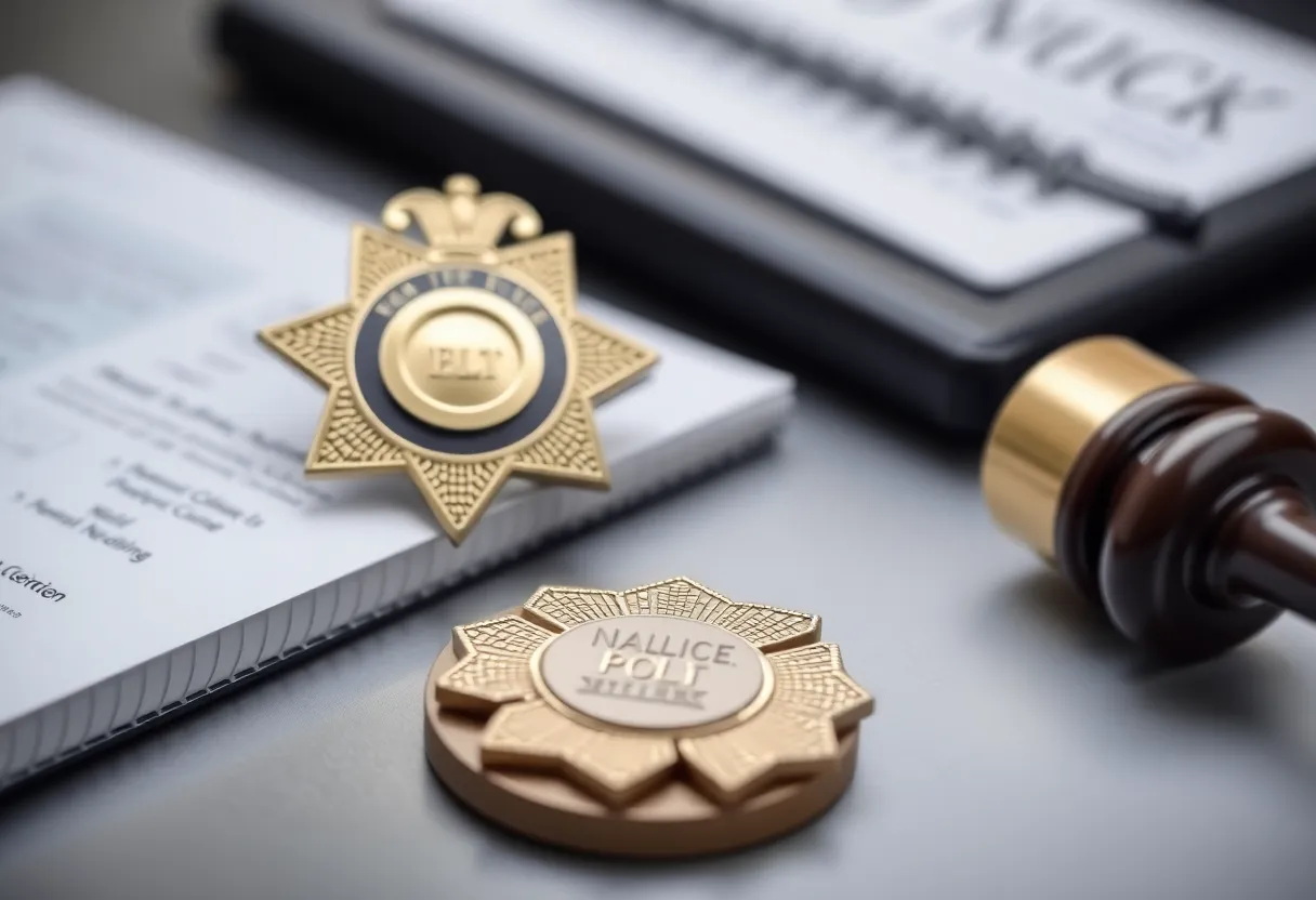 A police badge and gavel representing justice.