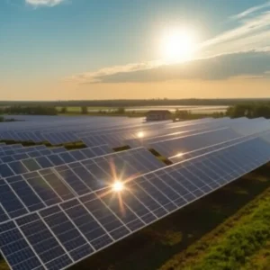A large solar farm installed in Orangeburg County, South Carolina