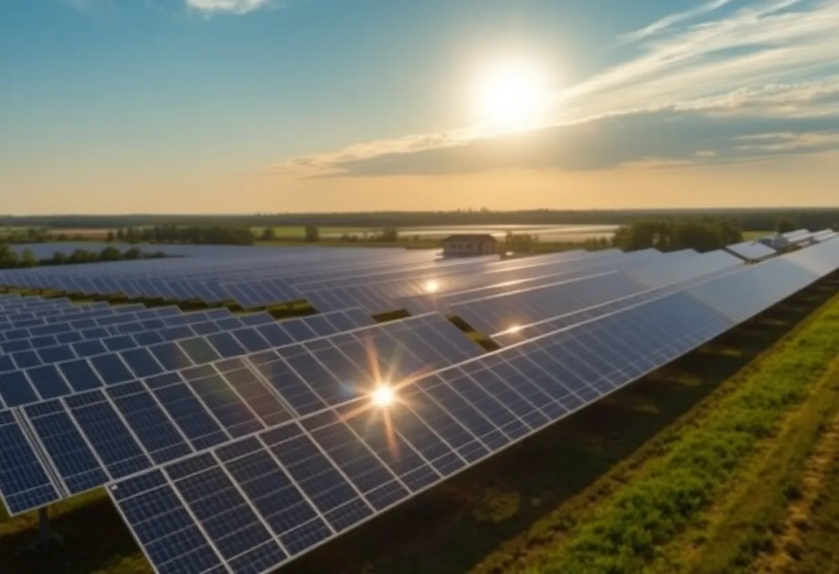 A large solar farm installed in Orangeburg County, South Carolina