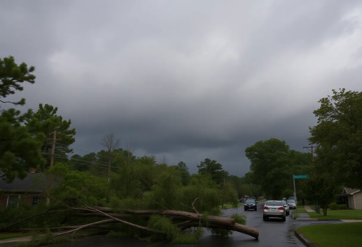 Dark storm clouds and flooded street in Aiken County