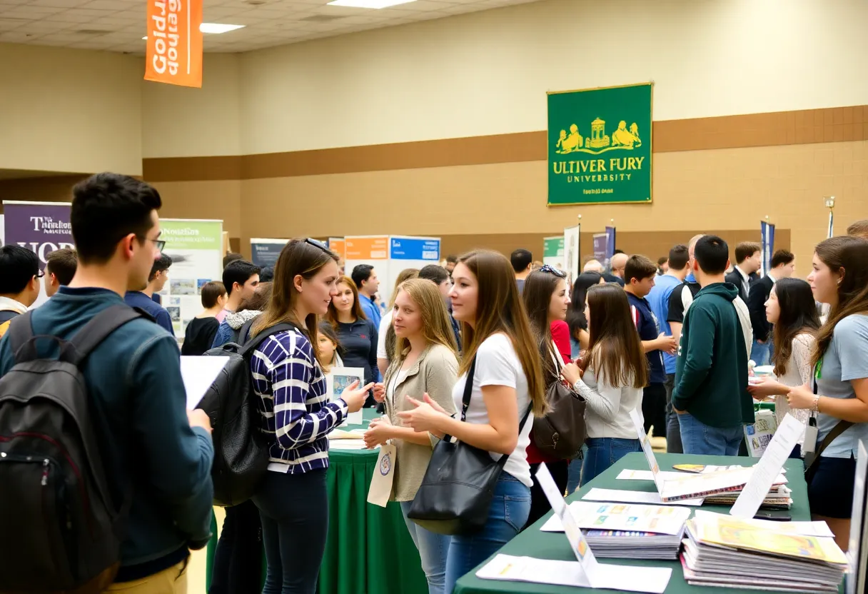 Students engaging with college representatives at South Aiken High School's college fair.