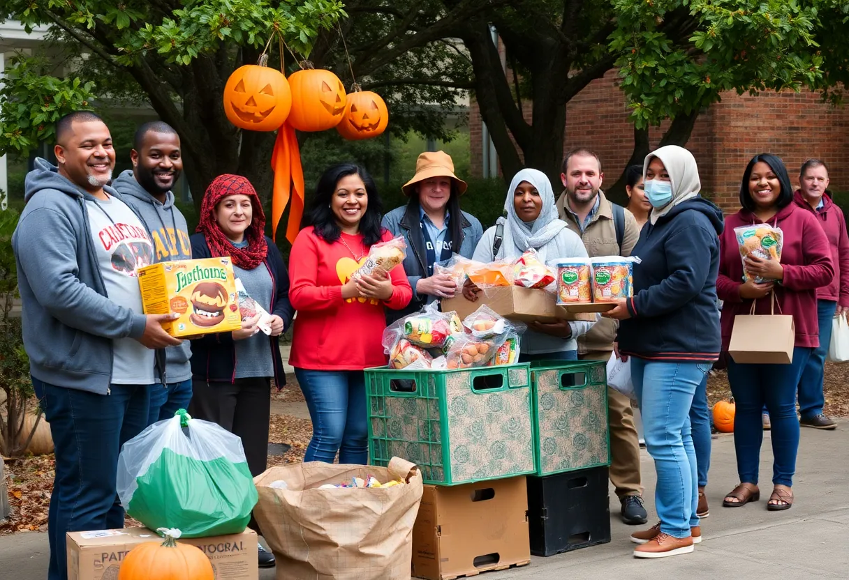 Community volunteers participating in the It’s Spooky to Be Hungry Drive in Augusta