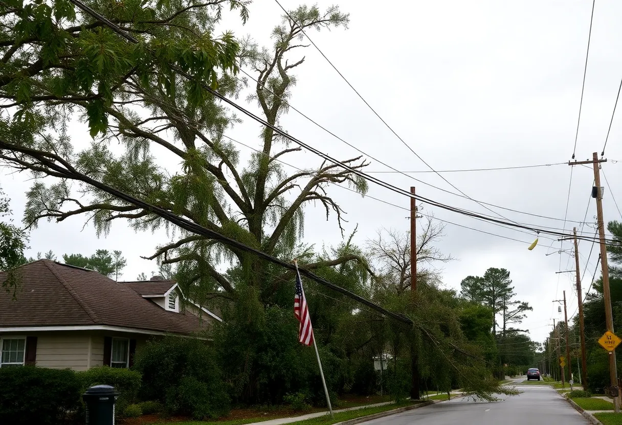 Damaged trees and power lines in Augusta after a storm