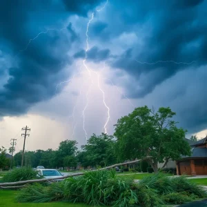 Storm clouds and damage in North Augusta, SC