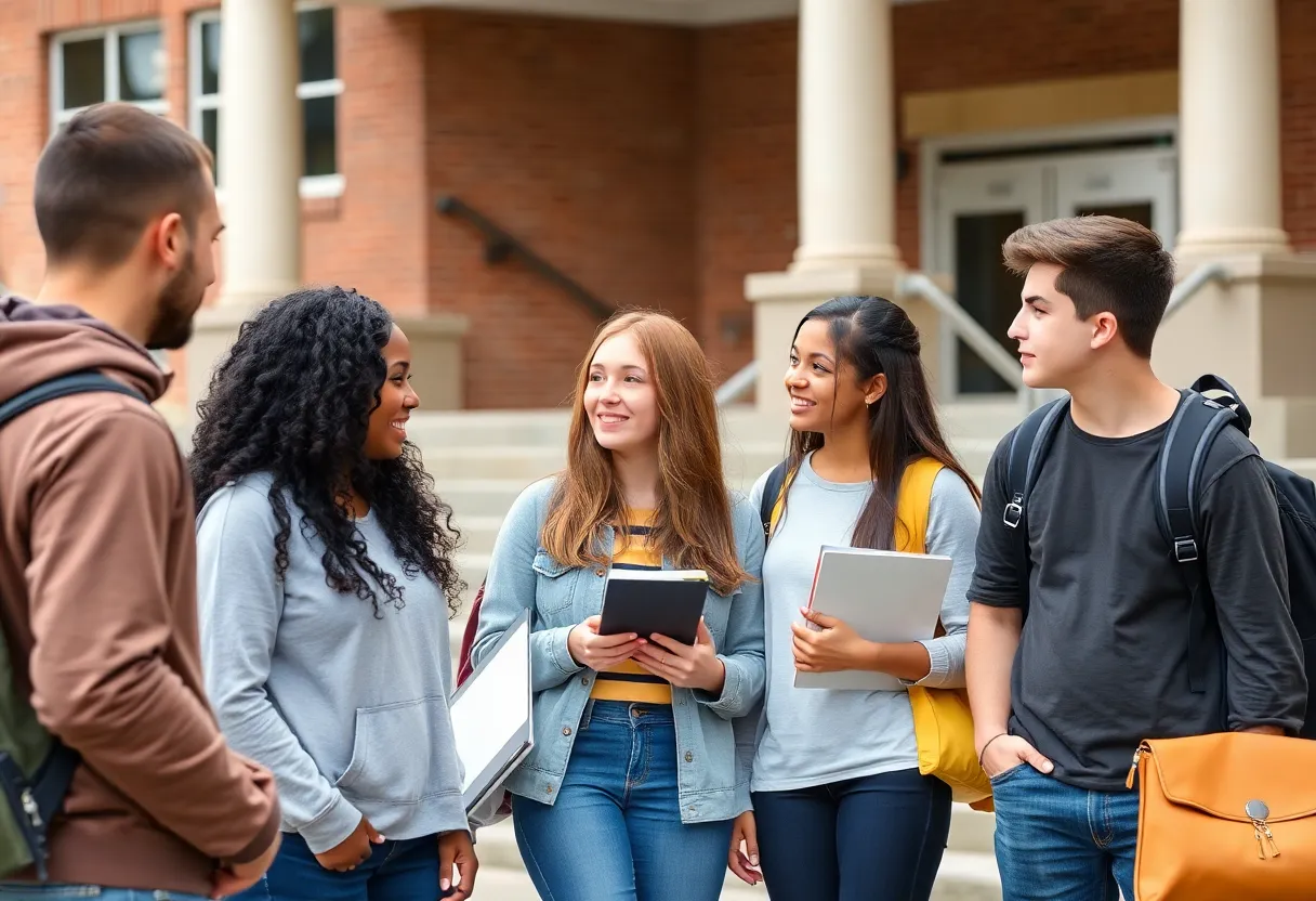 Students debating school policies regarding valedictorian eligibility.
