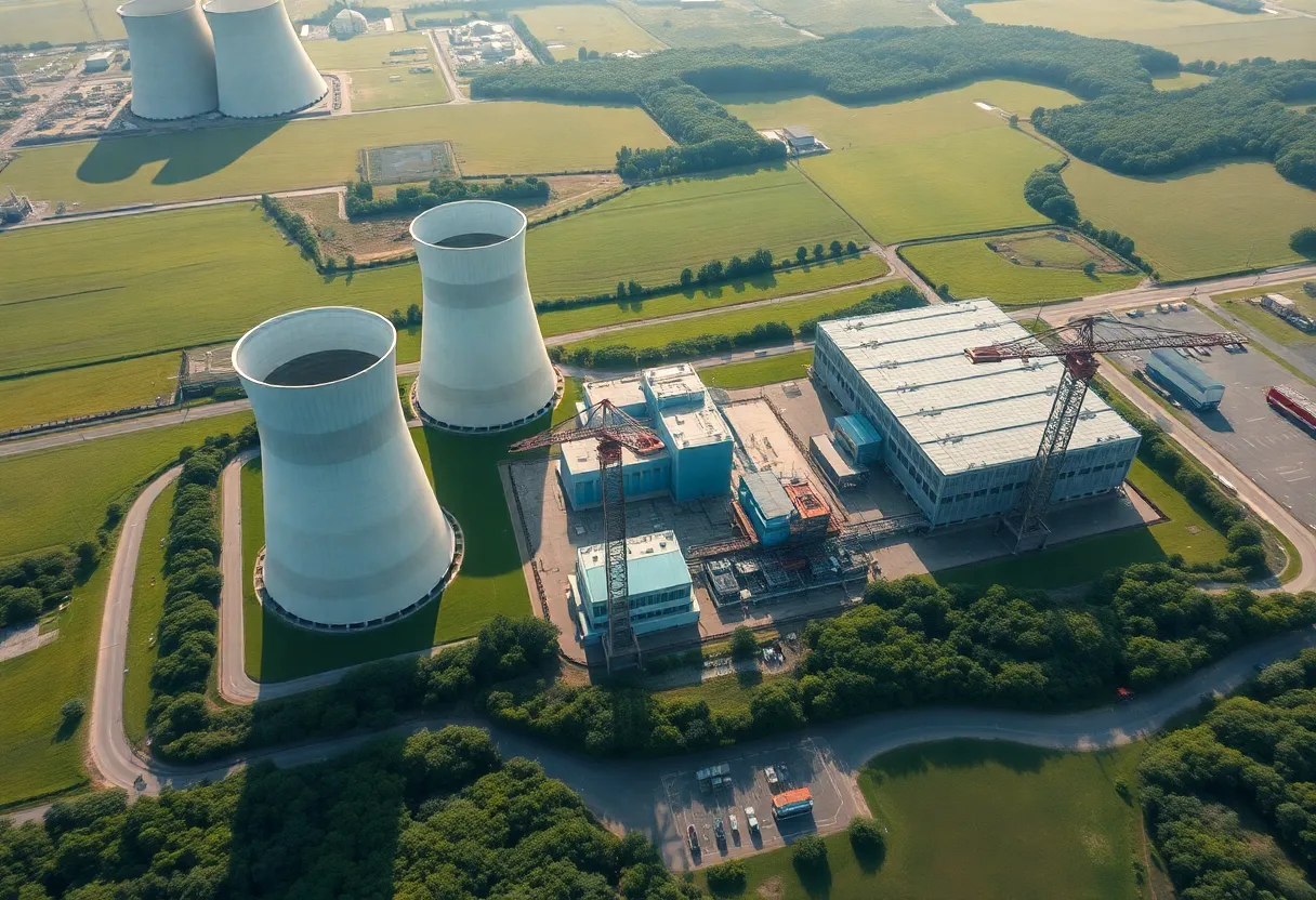 Aerial view of V.C. Summer nuclear power plant with cooling towers.