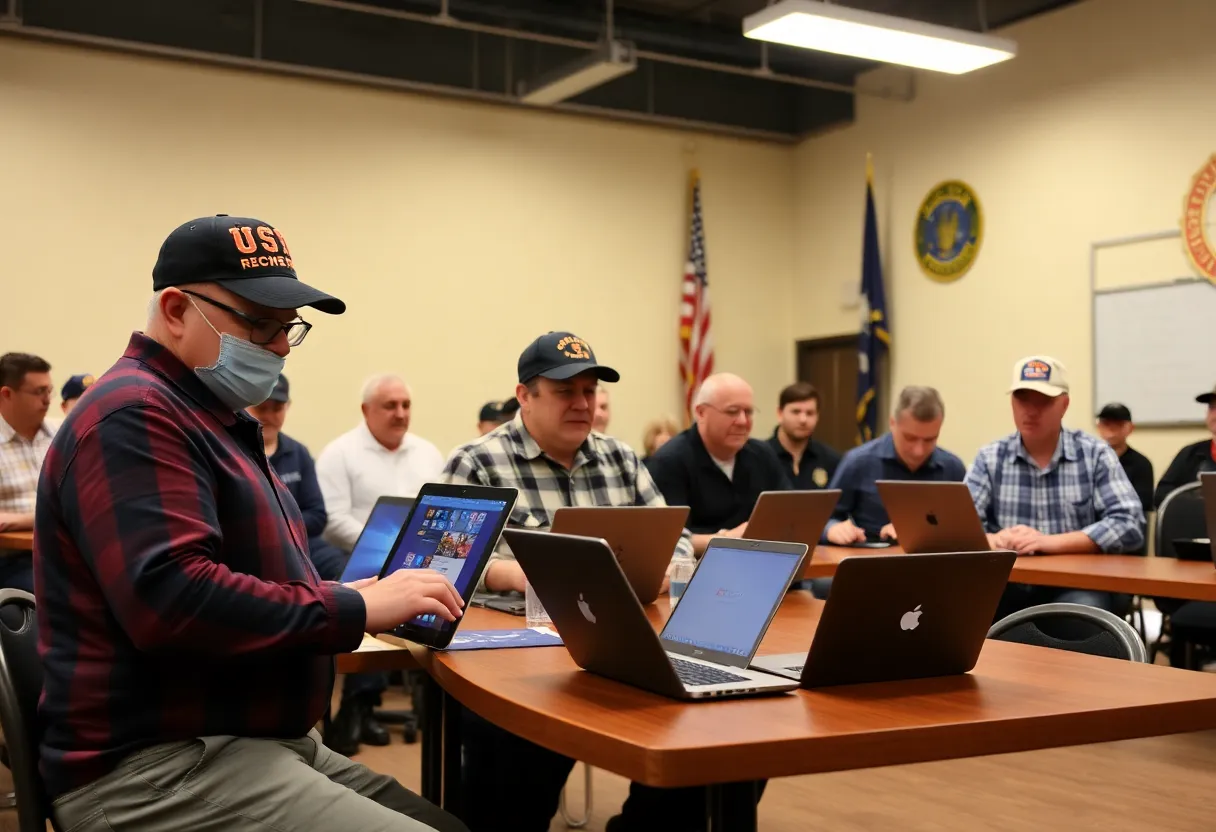 Veterans receiving laptops and technology training at a community event