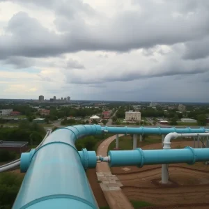 View of city infrastructure in Walhalla, SC during water advisory