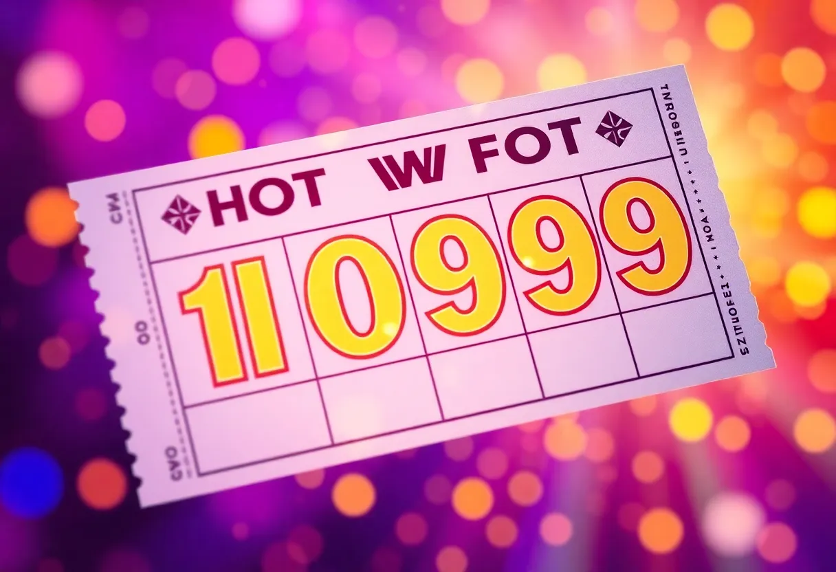 Colorful illustration of a Mega Millions lottery ticket