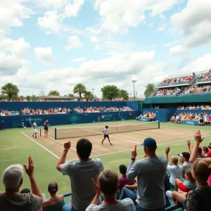 Tennis players competing during a match
