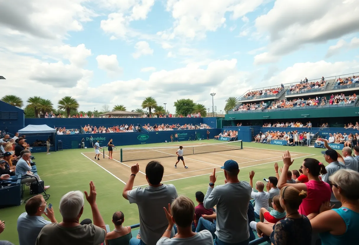 Tennis players competing during a match