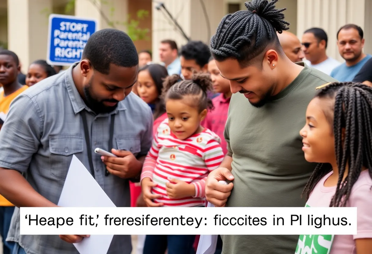 A community gathering advocating for parental rights.