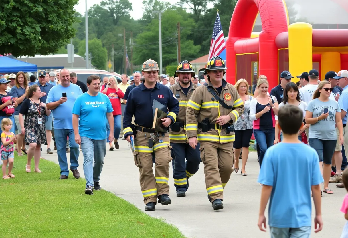 Firefighters and community members participating in a walk to commemorate 9/11 in Aiken.
