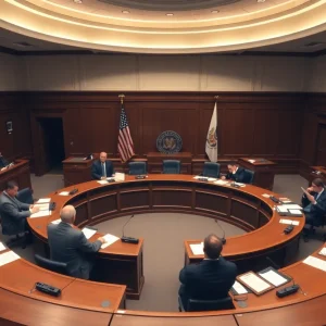 Council members at dais during an Aiken city hall meeting