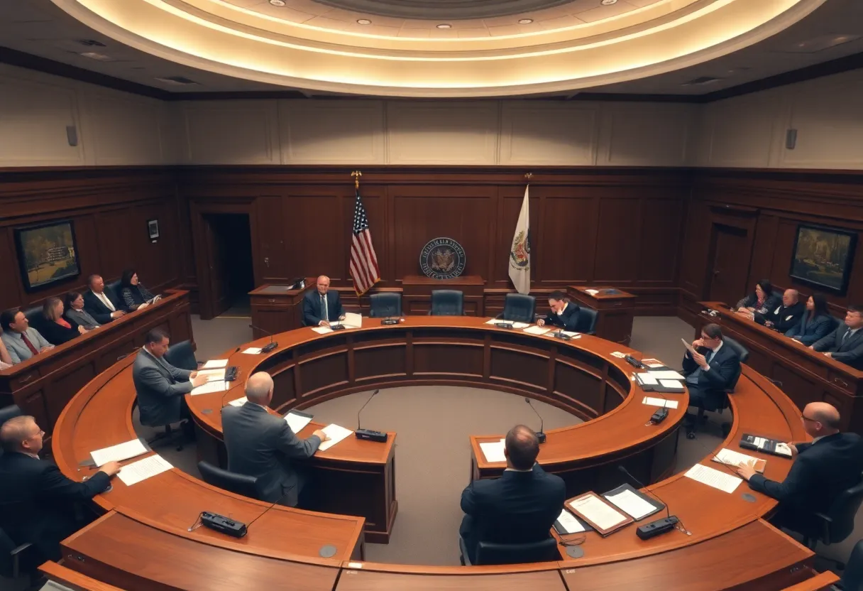 Council members at dais during an Aiken city hall meeting